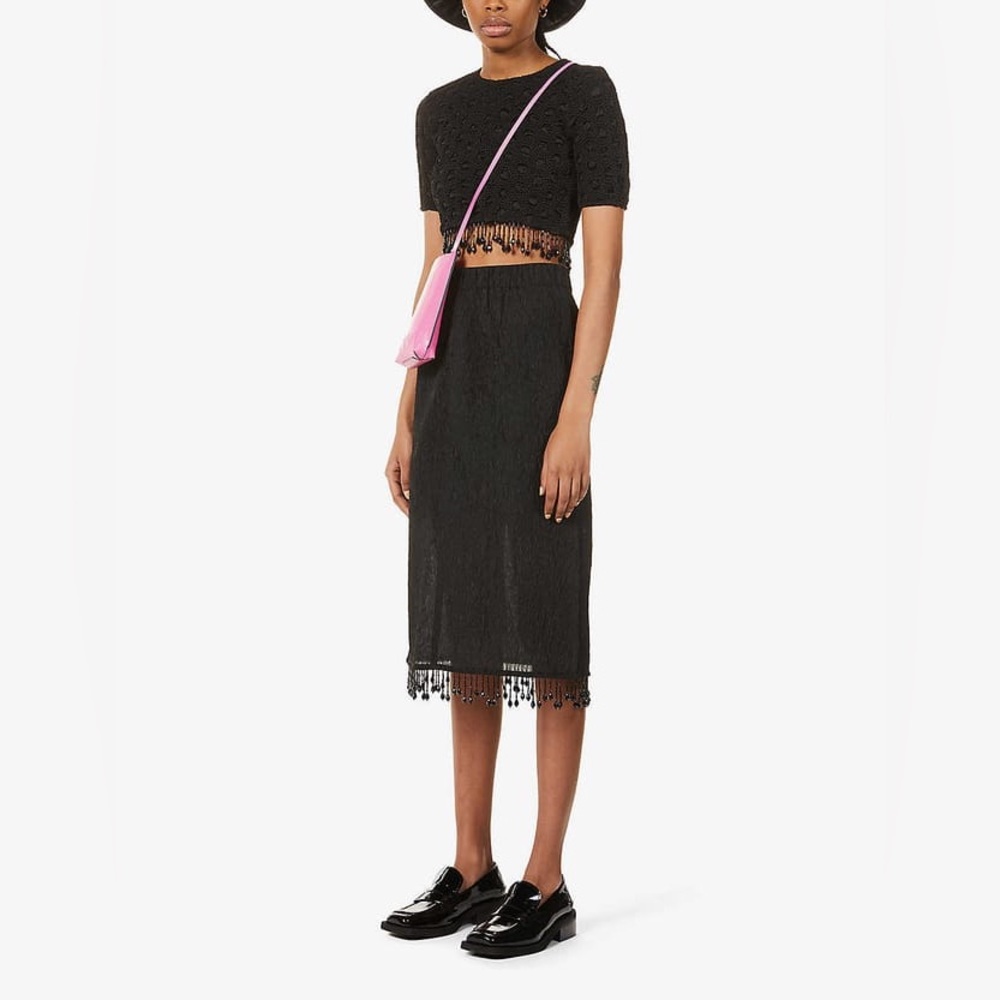 GANNI Bead-Embellished Jacquard Recycled Polyester-Blend Midi Skirt